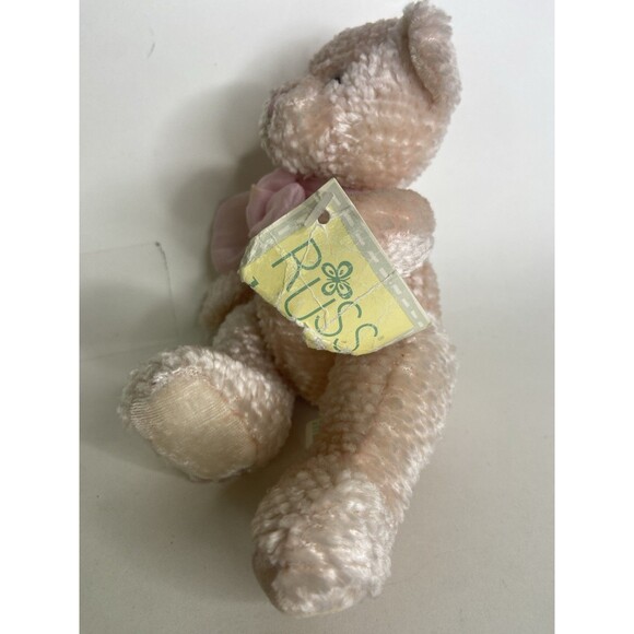 Vintage Russ Baby Tinkle Pink Teddy Bear Plush Stuffed Toy with Bow Chenille - Picture 4 of 5